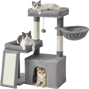 Feandrea Albero per Gatti con 2 Letti Grandi, Tiragraffi con Pali e Rampa Graffiatoio, Alto 85,8 cm, Grigio Tortora PCT013GD01