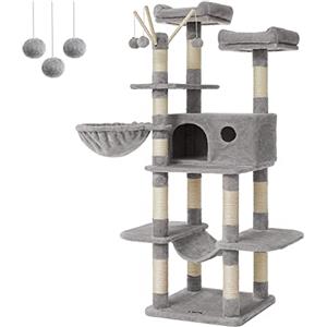 FEANDREA Tiragraffi pe Gatti, XXL Posatoio, 164 cm, Grigio Chiaro PCT087W01 | Albero per gatti, 2 piattaforme, grigio chiaro, collezione CLAWFY PCT087W01