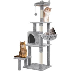 Yaheetech Albero Tiragraffi in Sisal Naturale e Truciolato 48,5 cm × 40,5 cm × 145 cm Torre per Gatti con Posatoio Gioco Condominio Grigio Chiaro
