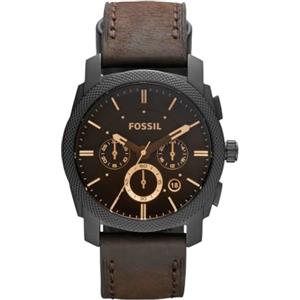 Fossil Orologio Machine da uomo, movimento cronografo al quarzo da 42 mm con cinturino in acciaio inossidabile o in pelle, 42 mm, Nero e marrone