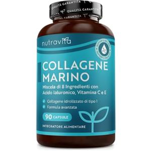 Nutravita Collagene Marino con Acido Ialuronico - Premium Collagene Marino Idrolizzato con Vitamina C, E e Zinco - 1000 mg di Collagen per dose - 90 Capsule - Prodotto nel Regno Unito