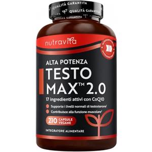 Nutravita Testomax™ 2.0-210 Capsule Vegane - 17 Principi Attivi Tra cui Ashwagandha KSM 66®, CoQ10, Zinco e Radice di Maca - Integratore al Testosterone Uomo - Testosterone Booster Uomo