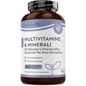 Nutravita Multivitaminico Completo - 365 Compresse Vegane, Fornitura di 1 anno - Multivitaminico Uomini & Donne - 26 Vitamine e Minerali Essenziali - Vitamine A, B, C, D, K, Zinco, Magnesio e Potassio
