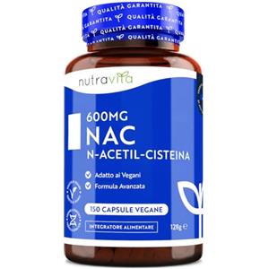 Nutravita NAC N-Acetil-Cisteina 600mg - 150 Vegan Capsule (5 Mesi) - Alta Qualità & Alto Dosaggio di N Acetilcisteina - NAC 600 mg Integratore - Nac600 - Aminoacidi Essenziali Supplemento