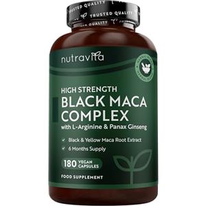 Nutravita Maca Peruviana Complesso 5000mg per capsula - Complesso di Maca Nera ad altissima resistenza con Arginina - Radice Vegana di Black Maca - 6 mesi di fornitura