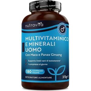 Nutravita Multivitaminico Uomo - 180 Multivitamin Compresse Vegane - Integratore Multivitaminico Uomo con 25 Vitamine & Minerali Attivi Essenziali con Radice di Maca e Panax Ginseng