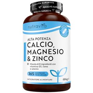 Nutravita Calcio Magnesio Zinco e Vitamina D3-365 Compresse Vegetariane - Integratore Calcio, Magnesio e Zinco, con Vitamina D ad Alto Dosaggio - Integratore per le Ossa, Denti & Articolazioni