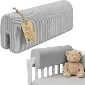 Totsy Baby Paracolpi lettino neonato antisoffoco 120 cm - Protezione schiuma per lettino fasciatoio e culla per i bordi del letto o della culla per bambini da 1 a 3 anni Velluto a coste Oeko-Tex Grigio Chiaro B