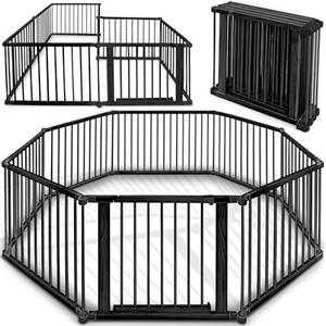 KIDUKU® XXL Box per Bambini Barriera di sicurezza di 7,2 metri, pieghevole e porta inclusa, composto da 8 Elementi, formabile individualmente recinto di sicurezza (Nero)