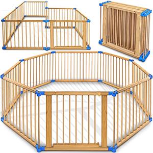 KIDUKU® XXL Box per Bambini Barriera di sicurezza di 7,2 metri, pieghevole e porta inclusa, composto da 8 Elementi, formabile individualmente recinto di sicurezza (Blu)