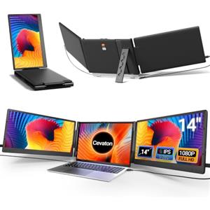 Cevaton Monitor portatile, 14 pollici FHD 1080P IPS Estensore dello schermo del computer portatile adatto per laptop da 13-17 pollici, supporto integrato, plug and play, estensore per monitor