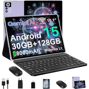 ZIOVO Android 15 Tablet 10 Pollici,Gemini AI,30GB RAM+128GB ROM(TF 1TB)Tablets,5G WiFi Tablets,Octa-Core 2.0 GHz/Widevine L1/8000 mAh/Bluetooth 5.0/GPS/Face ID/2 in 1 Tablet con Tastiera e Mouse-Viola