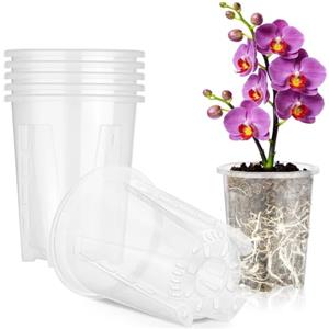 AOOWU 6 Pezzi Vaso per Orchidee Trasparenti, 12 CM Vaso Trasparenti per Piantine con Foro di Drenaggio, Plastica Kit di Rinvaso di Orchidee per Orchidee, Piante Grasse, Cactus