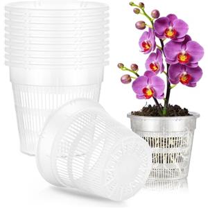 AOOWU 10 Pezzi Vaso per Orchidee Trasparenti, 19 CM Vaso Trasparenti per Piantine con Foro di Drenaggio, Plastica Kit di Rinvaso di Orchidee per Orchidee, Piante Grasse, Cactus