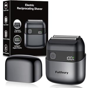 FUITFEURY Mini Rasoio Elettrico Uomo Portatile, Rasoio da Barba e Viso Senza Fili IPX7 Impermeabile con Display LED, Ricarica Rapida USB-C, Lame di Precisione e Tecnologia Micro-Pettine per Viaggi e Casa