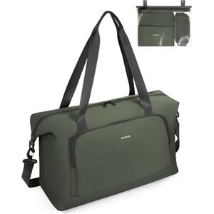 ECOHUB Borsa da Viaggio Pieghevole, Borsone da Viaggio Resistente All'acqua per Aereo, Bagaglio a Mano Leggero e Riciclato con Tasca Rimovibile per Donna e Uomo, 30L-Verde