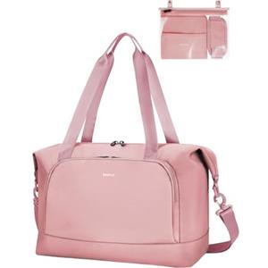 ECOHUB Borsa da Viaggio Pieghevole, Borsone da Viaggio Resistente All'acqua per Aereo, Bagaglio a Mano Leggero e Riciclato con Tasca Rimovibile per Donna e Uomo, 30L-Rosa