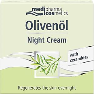 Medipharma Cosmetics Olivenol Night Cream - Crema Viso Notte Antirughe Idratante 50 ml - Trattamento Anti Età con Olio d'Oliva, Olio di Jojoba e Burro di Karitè per Pelle Secca (Donna e Uomo)