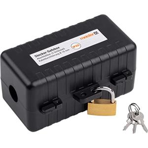 Meister 7436120 - Cassetta di sicurezza per interni, 120 x 60 x 60 mm, IP20, per cavi fino a 18 mm di spessore, con lucchetto e chiavi, per cassaforte Euro e Schuko, colore: Nero