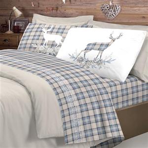 PENSIERI DELICATI Completo Letto Matrimoniale, Flanella 100% Cotone Caldo e Morbido, 2 Piazze 180x200cm, Include Lenzuolo Sotto, Sopra e 2 Federe, Made in Italy, Tartan Cervo Azzurro
