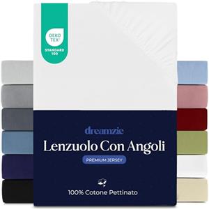 Dreamzie Lenzuola Matrimoniali Cotone 200x200 cm, Altezza Materasso fino a 27 cm - Coprimaterasso Matrimoniale - Bianco - Certificato senza Prodotti Chimici (Oeko TEX)