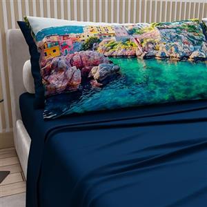 PETTI Artigiani Italiani - Lenzuola Matrimoniali Cotone con Federe in Stampa Digitale, Lenzuolo Completo Letto Matrimoniale Maxi Fantasia Sicilia Blu Notte, 100% Made in Italy