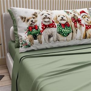 PETTI Artigiani Italiani - Lenzuola in Cotone con Federe in Stampa Digitale di Natale, Lenzuola Natalizie Due Piazze, Completo Letto Matrimoniale Natalizio, Xmas 9 Verde, 100% Made in Italy