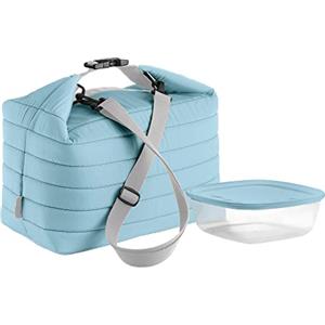 Guzzini - On The Go, Set Borsa Termica Grande con Contenitore - Blu Opaco, Borsa 30 x 18 x h30 cm, Contenitore 19,6 x 19,6 x h7 cm, 1400 cc - 032903134