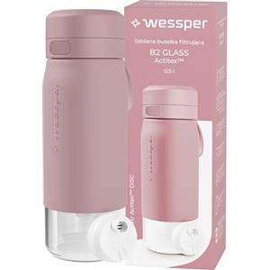 Wessper Borraccia Filtrante acqua vetro 500ml, filtro Actitex Disc - Rosa