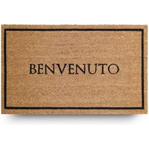 LifeGreen Zerbino Kera House con Fibre di Cocco, Tappeto Antisporco per Ingresso Rettangolare, 40X70 cm, Fondo in Lattice Antiscivolo - Stampa "Benvenuto"