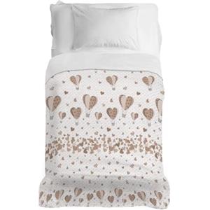 PENSIERI DELICATI Copriletto 170 x 280 cm, Telo Singolo 100% Cotone Pique, Ideale Come Telo Arredo, Coperta Salva Letto 1 Piazza, Fantasia Mongolfiera Beige, 100% Made in Italy