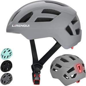 LIRENGUI Casco da bicicletta per bambini con luce posteriore per ragazzi e ragazze, luce posteriore di sicurezza ricaricabile, caschi leggeri e taglia regolabili per multi-sport (Grigio, S)