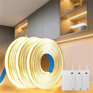 BRIMETI Striscia LED a Batteria COB 5V 3x1M Blanc Chaud 3000K 320LEDs/M Autoadesiva Flessibile Luminosa Interno Strisce Nastri per Cucina Camera da Letto Armadio Scaffale Decorazioni Casa e Natale