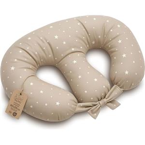 Totsy Baby Cuscino Allattamento Gemellare XXL 90x50 cm a forma di Mezzaluna - Cuscino Gemelli sfoderabile con fodera in cotone - Nursing Pillow Twins con Cinghie di fissaggio Oeko-Tex Beige con stelle bianche