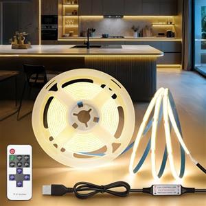 BRIMETI Strisca LED COB USB 3M 5V Bianco Naturale 4000K Strisca LED Dimmerabile 320LEDs/M Flessibile Strisce con Telecomando Luci Autoadesivo Larghezza 8mm Nastro per TV Cucina Camera da Letto