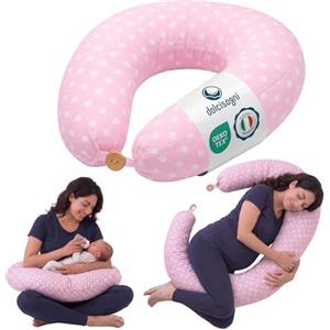 DOLCI SOGNI Cuscino Gravidanza e Allattamento Multiuso | Cuscino Gravidanza per Dormire | 100% Cotone OEKO-TEX Sfoderabile | Regalo Donna Incinta premaman