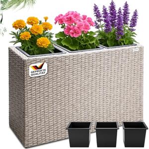 Casaria® Fioriera 3 Vasi 83 x 30,5 x 60 cm Polyrattan Portafiori Giardino Esterno Interno Drenaggio Acqua Arredo Giardinaggio