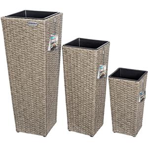 Casaria Deuba CASARIA® Set di 3 Vasi da Fiori in Polyrattan Intrecciato con Sottovaso e Foro Deflusso Acqua Richiudibile Vaso per Piante Effetto Rattan da Esterno Giardino Fioriere Fioriera