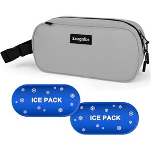 Saugnlbs Piccola borsa termica, piccola borsa frigo, mini borsa frigo, pranzo congelabile con 2 impacchi di ghiaccio per lavoro, scuola, viaggi, snack box congelabile per adulti, 25,4 x 10,2 x 12,7 cm