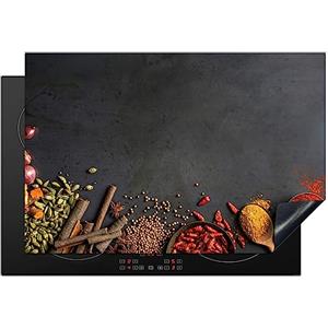 KitchenYeah© Copri Piano Induzione 77x51 cm Cucina Coprifornelli Copertura Protezione Cottura Tutto per la Cucina Erbe - Cibo - Spezie - Nero - Pepe - Cannella