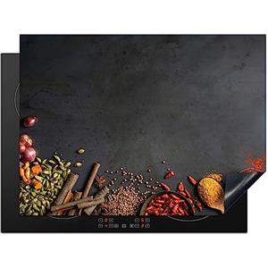 KitchenYeah© Copri Piano Induzione 70x52 cm Cucina Coprifornelli Copertura Protezione Cottura Tutto per la Cucina Erbe - Cibo - Spezie - Nero - Pepe - Cannella
