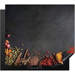 KitchenYeah© Copri Piano Induzione 58x51 cm Cucina Coprifornelli Copertura Protezione Cottura Tutto per la Cucina Erbe - Cibo - Spezie - Nero - Pepe - Cannella