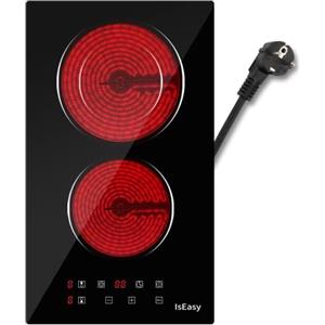 IsEasy Doppia piastra di cottura in vetroceramica, doppia vetroceramica elettrica (3200 W, 2 fuochi, 29 cm, incassato, automatico, touch, timer, vetro-ceramica)