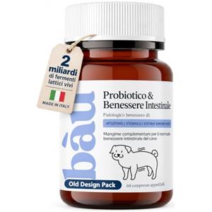 bàu Bau Probiotici per Cani, Fermenti Lattici Cane Malassezia, Supporto Gastrointestinale Digestivo per Cani Prurito, Integratore Diarrea Cane con Ingredienti Naturali, Probiotico Cane (60 vecchio design)