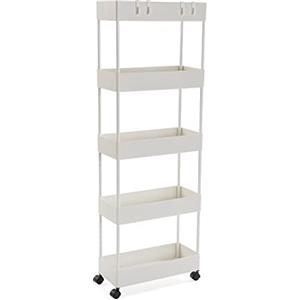 VERSA Skuvoy Mobile Bagno, Mobiletto Bagno Salvaspazio, Mobiletti, con 5 Ripiani e rotelle, Misure (A x L x l) 116 x 18 x 40 cm, ABS e plastica, Colore Bianco