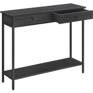 VASAGLE Mesa de Consola, Mesa de Sofá con 2 Cajones, Marco de Acero, Estable, para Pasillo, Dormitorio, Salón, Estilo Industrial, Gris Carbón y Negro Tinta LNT015B07