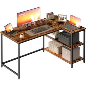 VASAGLE Scrivania Angolare a L, Scrivania Gaming per Computer con Scaffale Reversibile, Ripiano Regolabile in Altezza, per Studio Ufficio, 120 x 80 cm, Marrone Vintage LWD136KD01