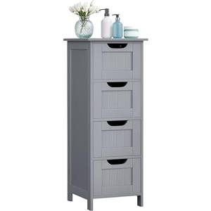 VASAGLE Mobile da Bagno, Cassettiera, Armadio Autoportante, con 4 Cassetti, 30 x 30 x 82 cm, per Bagno, Soggiorno, Sala da Pranzo, Cucina, Stile Moderno, Grigio Mistico LHC040P36