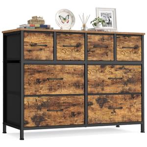 SONGMICS Cassettiera con 8 Cassetti, Mobiletto Portaoggetti in Tessuto e Acciaio, Organizer per Camera da Letto e Soggiorno, 98,7 x 30 x 74,7 cm, Marrone Vintage, Collezione BELLAH LGS234K101