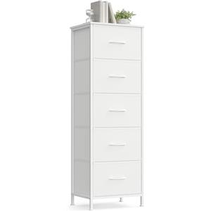 SONGMICS BELLAH Collezione - Cassettiera con 5 Cassetti in Tessuto, Acciaio, MDF, Tessuto Non Tessuto, per Camera da Letto, Armadio, Corridoio e Soggiorno, Bianco Nuvola e Bianco Neve LGS315WH01
